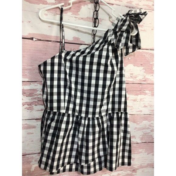 NWT Who What Wear Size Medium One Shoulder Top Checked Black & White - Picture 6 of 16